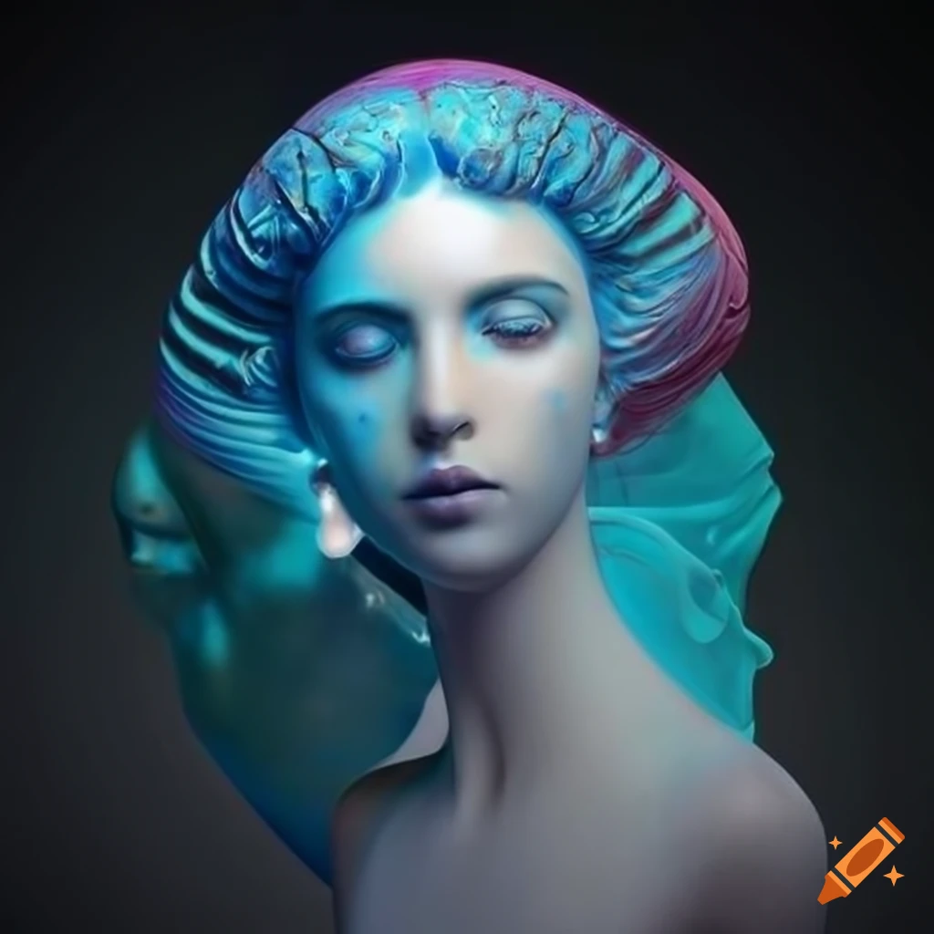 Sculpted marble figures with extravagant details and vivid composition in cinematic lighting