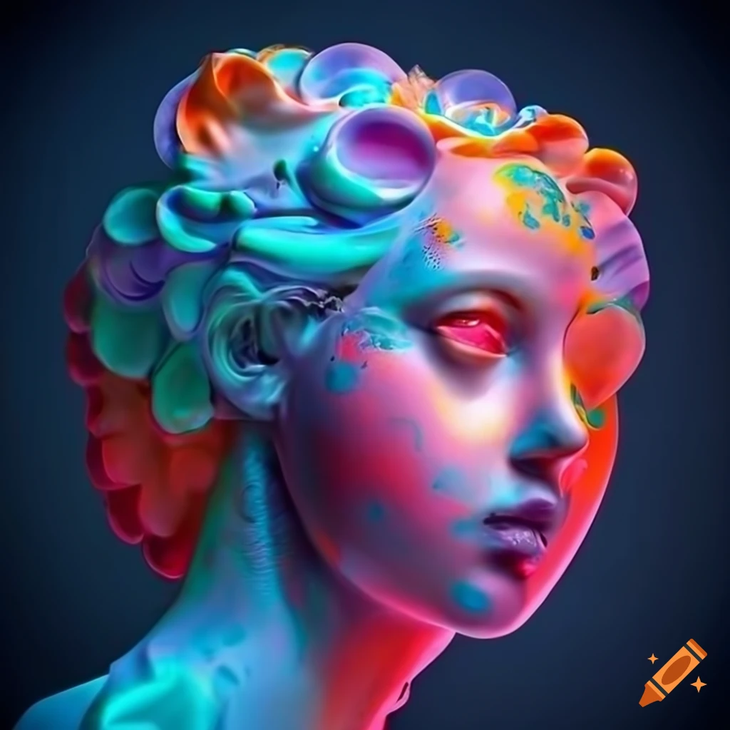 Sculpted random colored veined marble figures with opalescent details