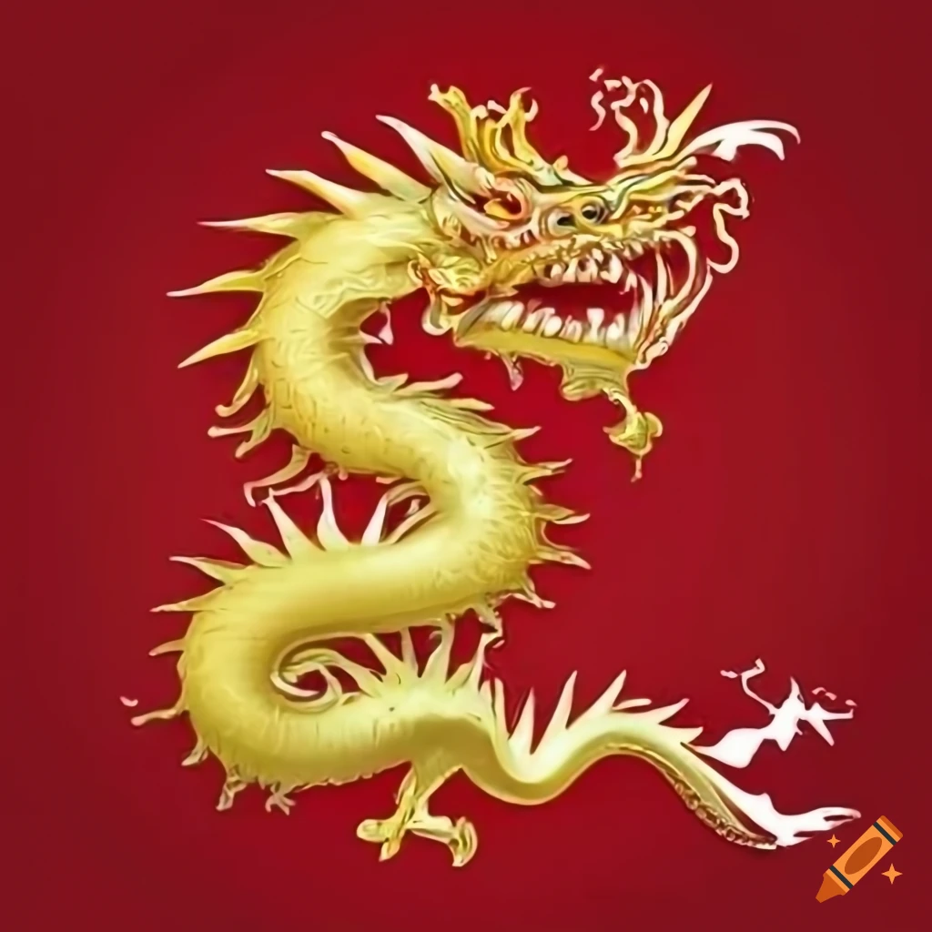 Gold China dragon on red background