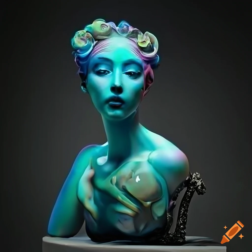 Sculpted 4K ultra HD quality of random colored veined marble figures with intricate details