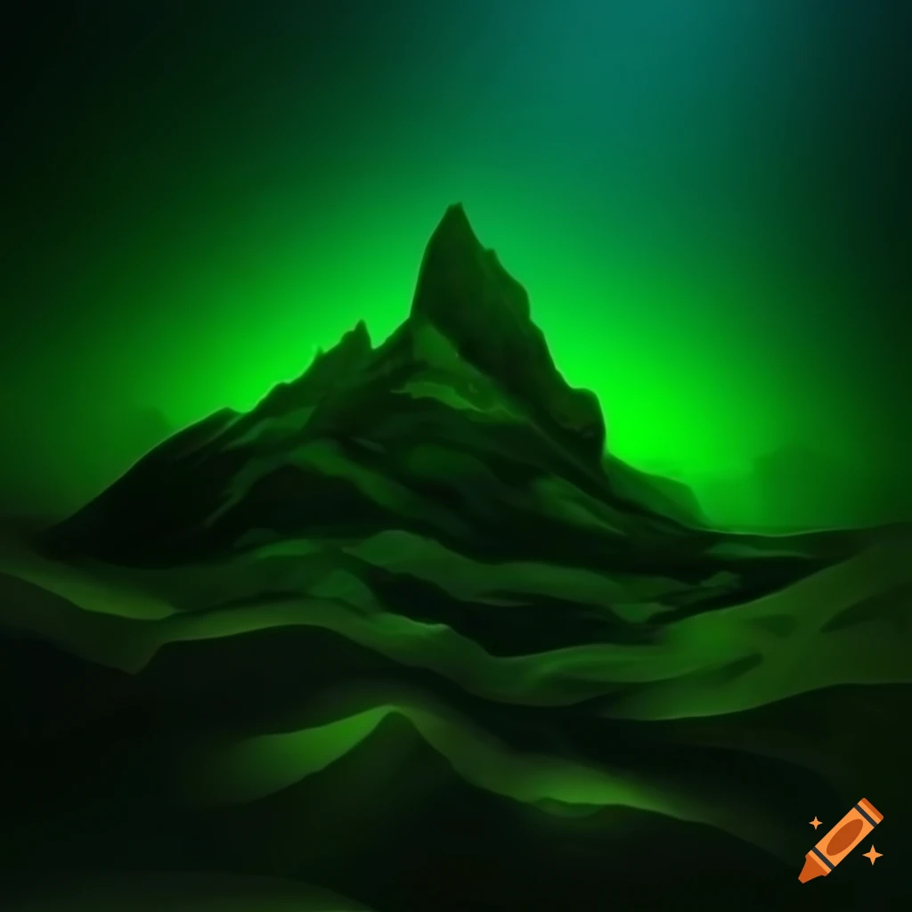 Fantasy green glowing mountain boulder backdrop