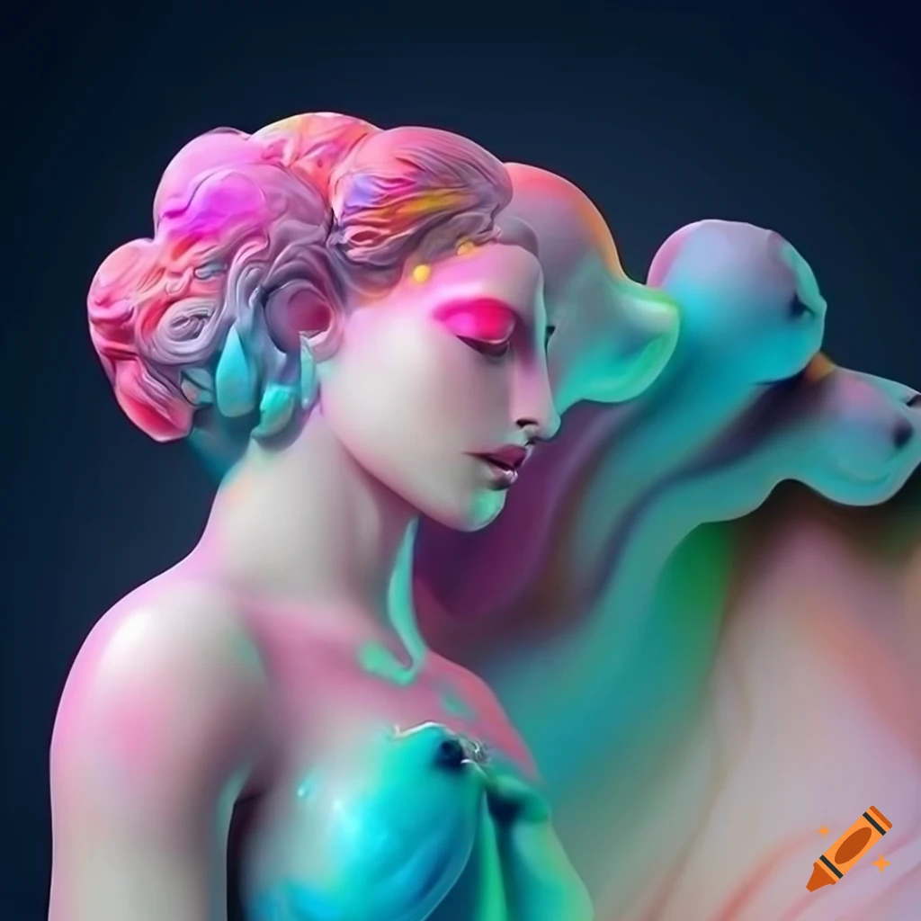 Sculpted random colored veined marble figures in cinematic lighting