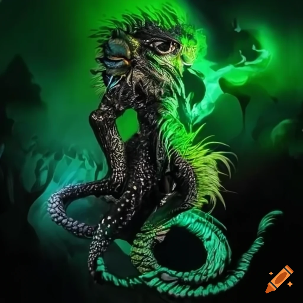 Tiger fused into a mythical humanoid in black and green colors
