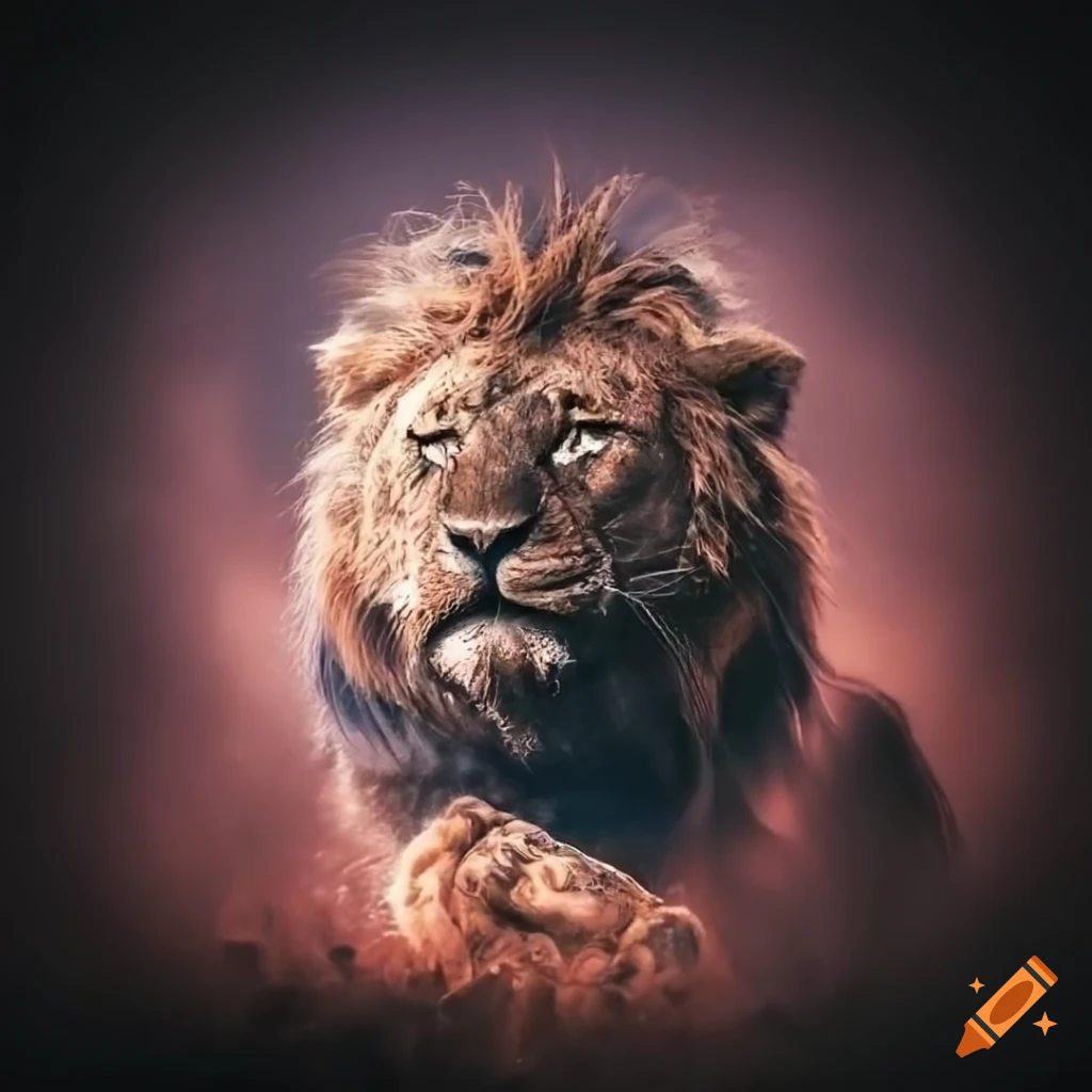 Lion with African jungle background and symbol of the Tribe of David