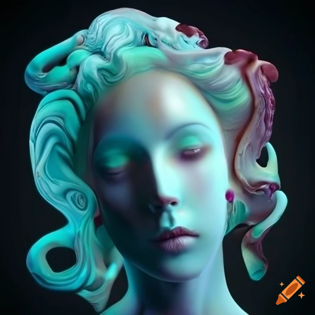 Sculpted random colored veined marble figures with opalescent details
