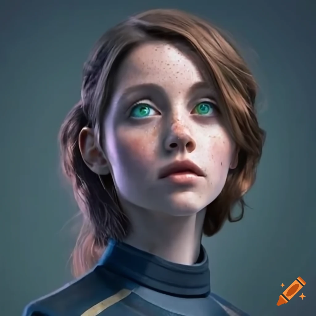 Young woman as an interdimensional being in a spacesuit on star trek