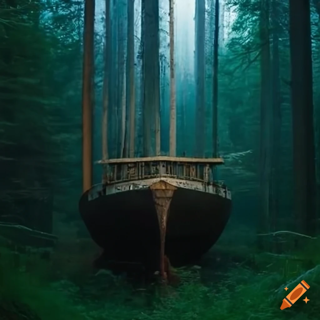 Abandoned cargo ship in the woods