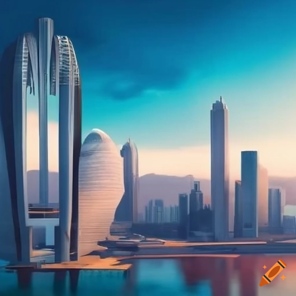 Panoramic view of a futuristic Brazilian city with modern and traditional architectural blend