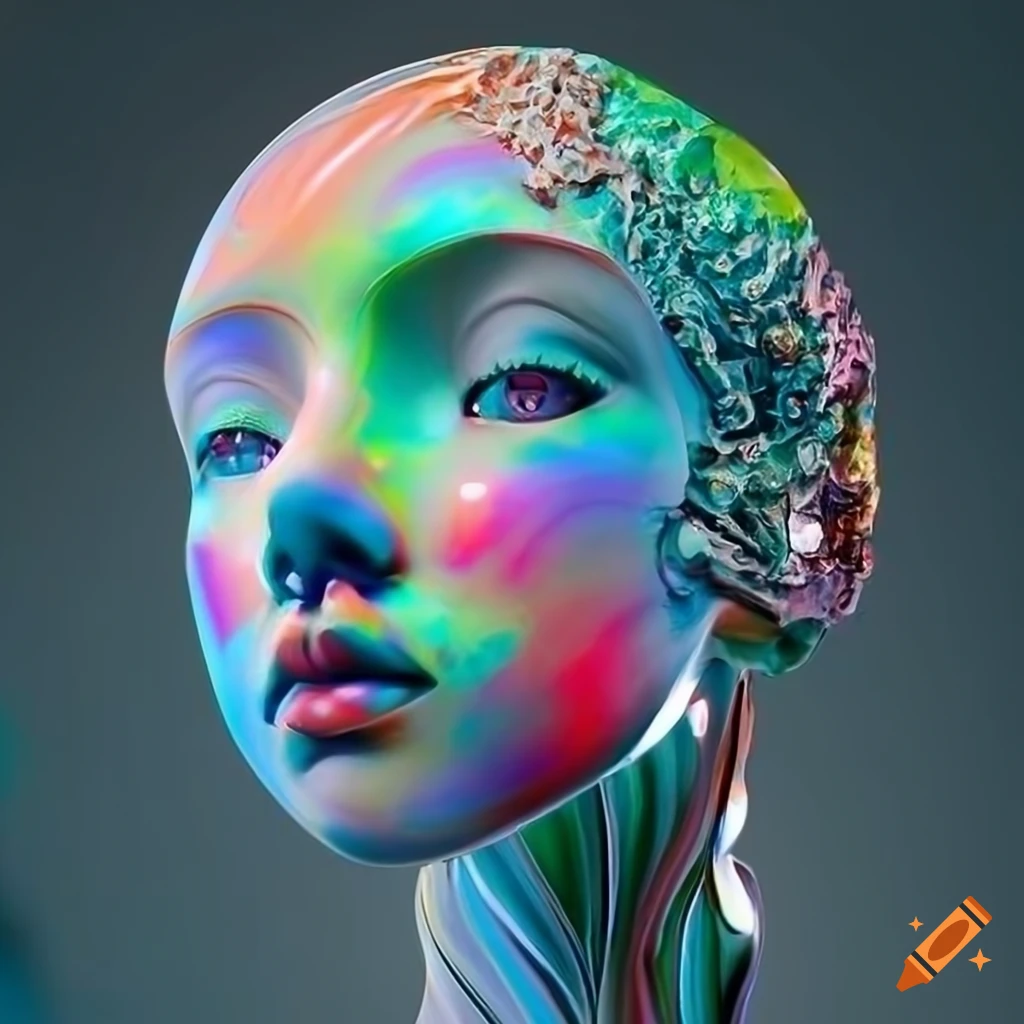 Sculpted random colored veined marble figures with intricate details in cinematic lighting