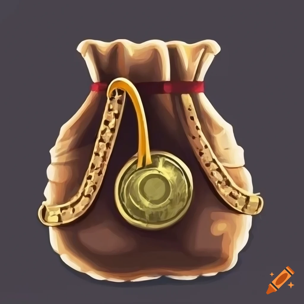 Medieval coin pouch with gold coins in a cartoon-realistic style