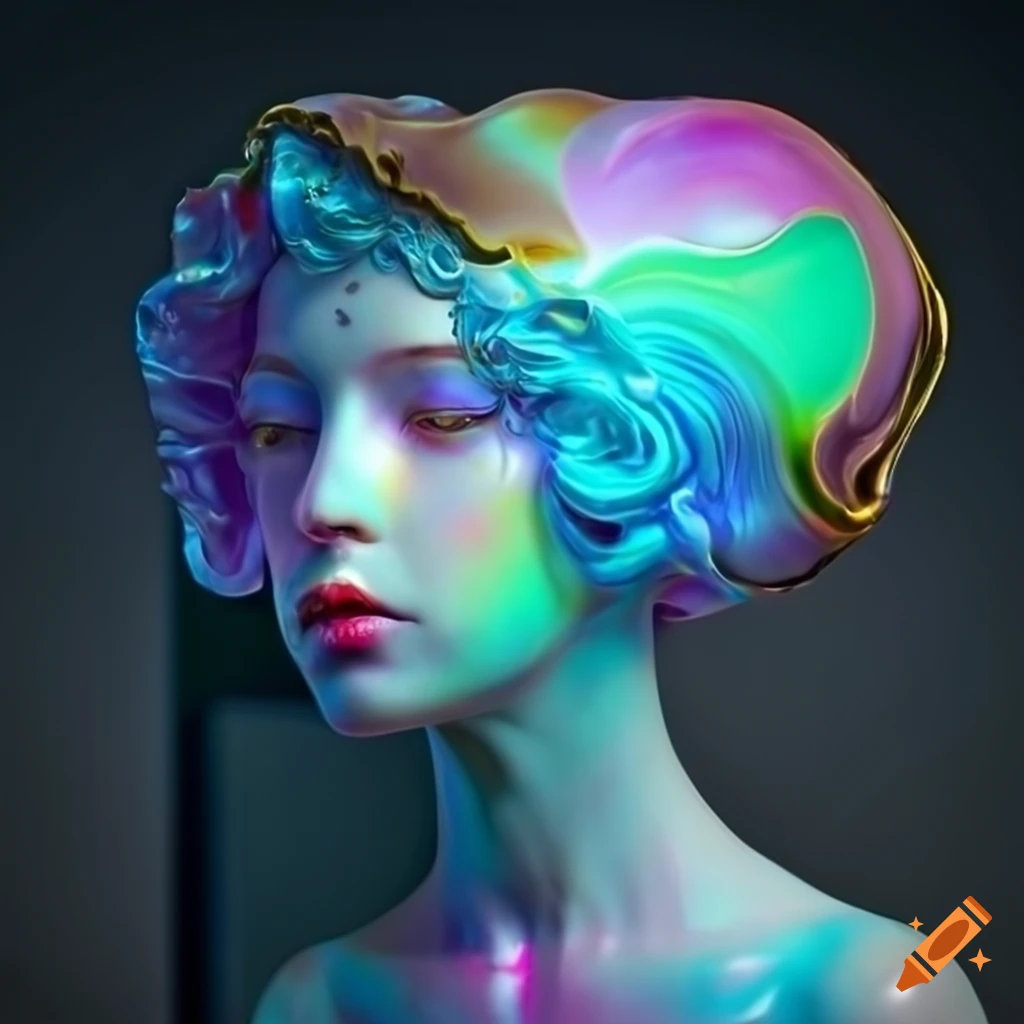 Sculpted random colored veined marble figures with opalescent details