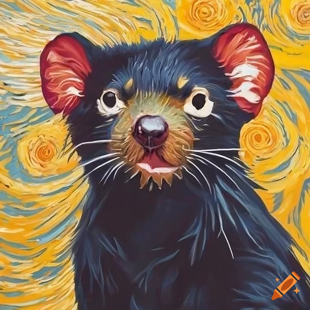 Australian Tasmanian Devil art mural in the style of Van Gogh