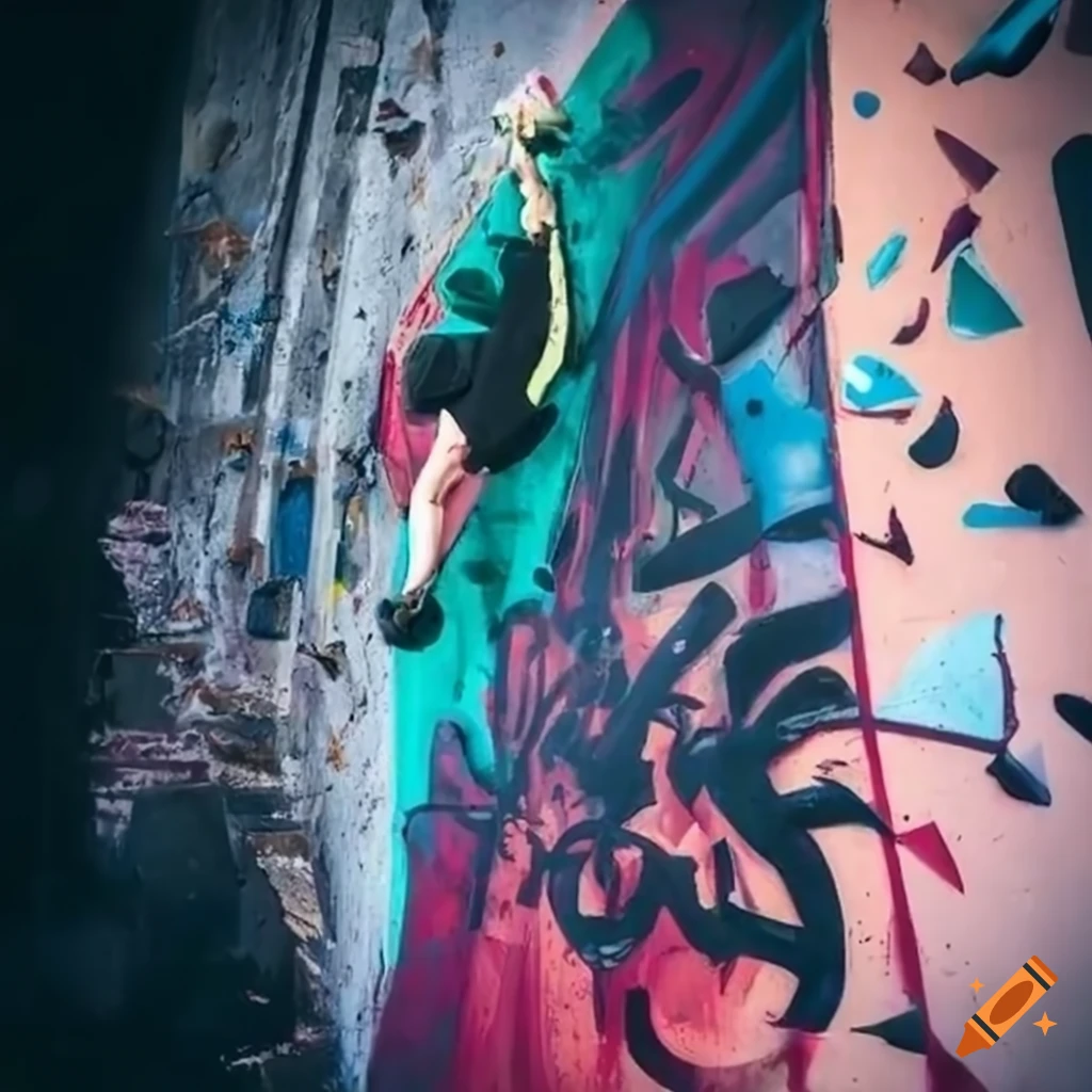 Urban graffiti art on a climbing wall with hip-hop vibes