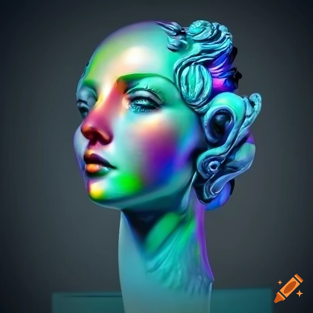 Sculpted random colored veined marble figures with opalescent details