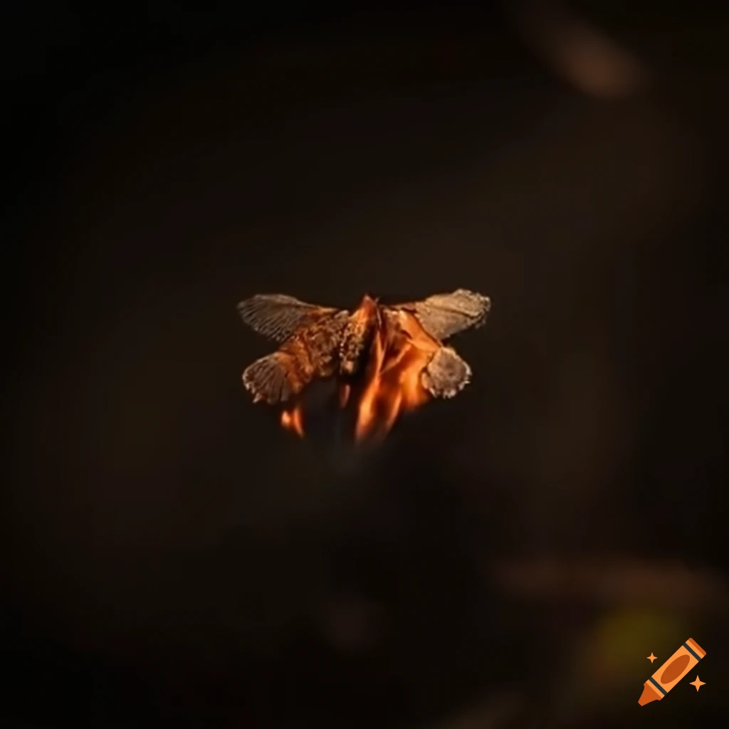 Dead moth burning on the ground in a distant field