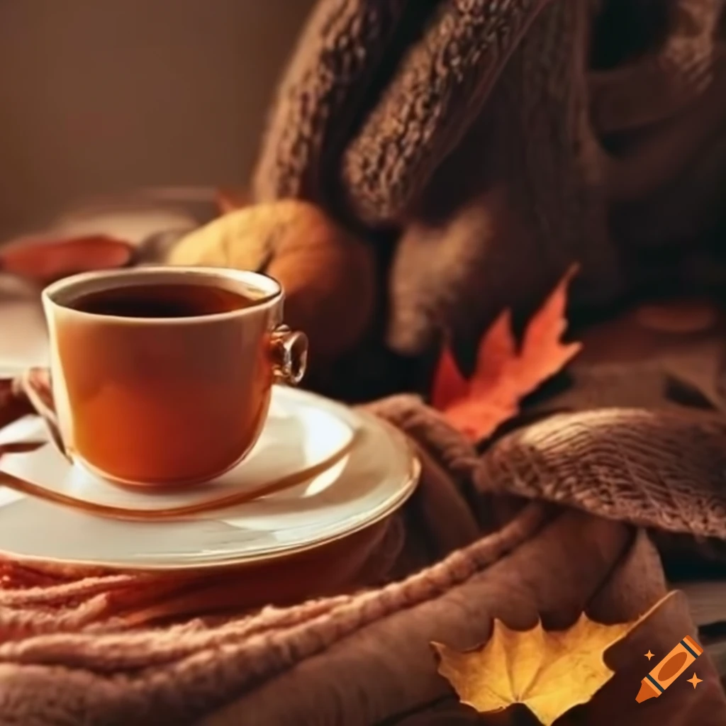 Cup of tea in a cozy autumn setting