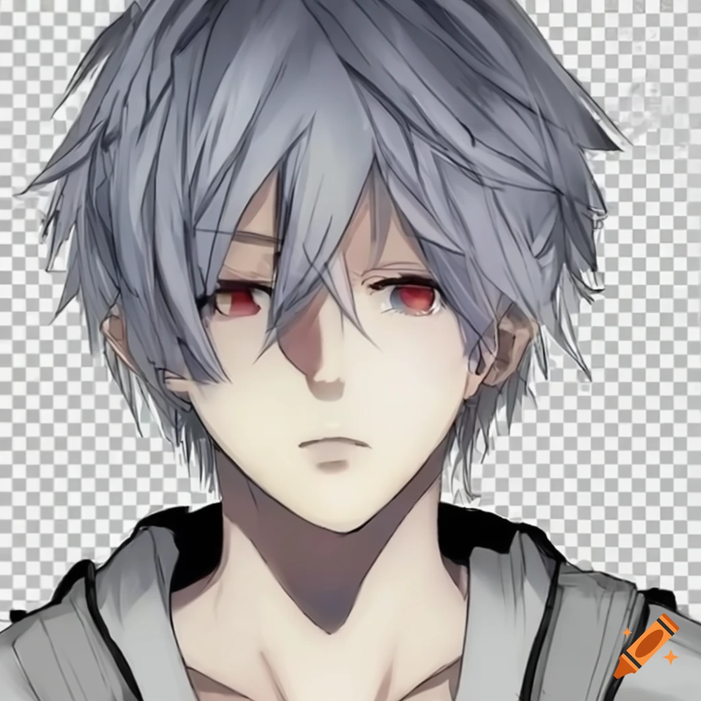 Anime gamer boy with cool white hair and eyes