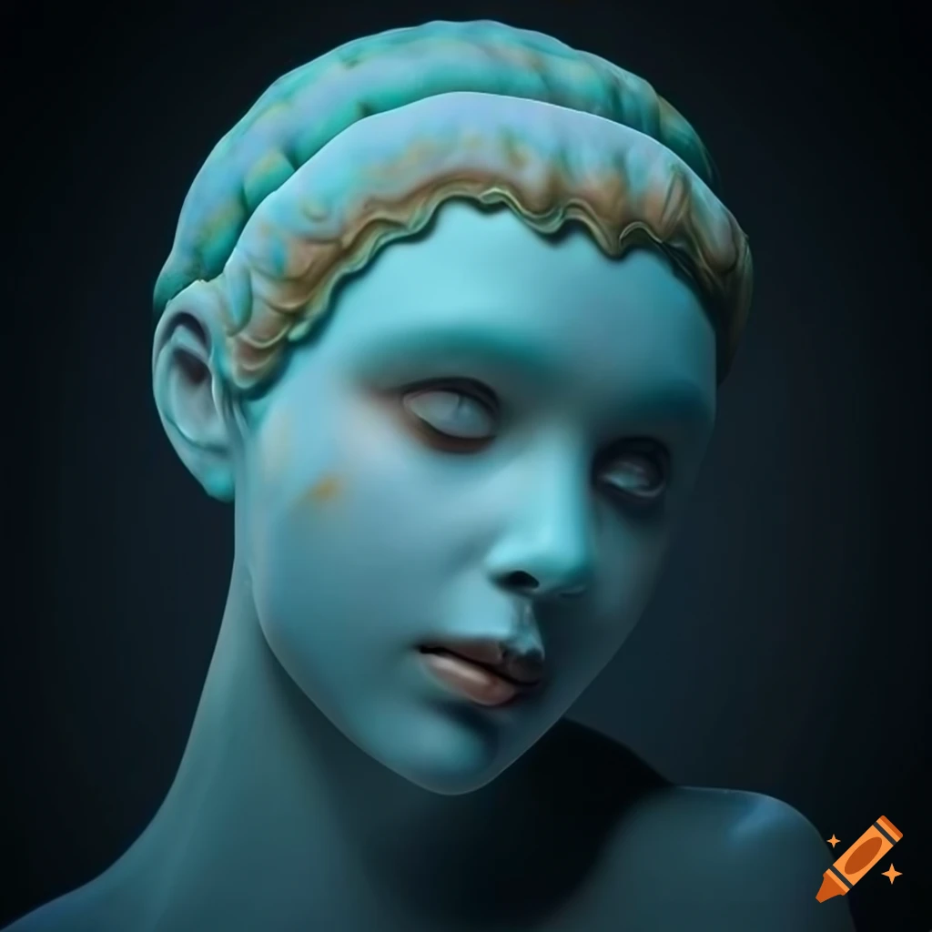 Sculpted marble figures with intricate details and cinematic lighting