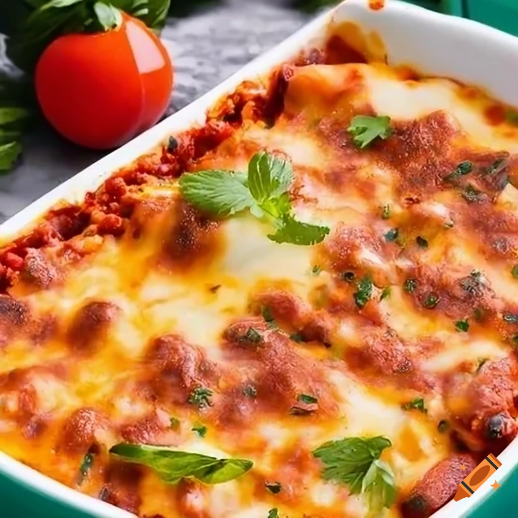 Delicious lasagna in a casserole dish