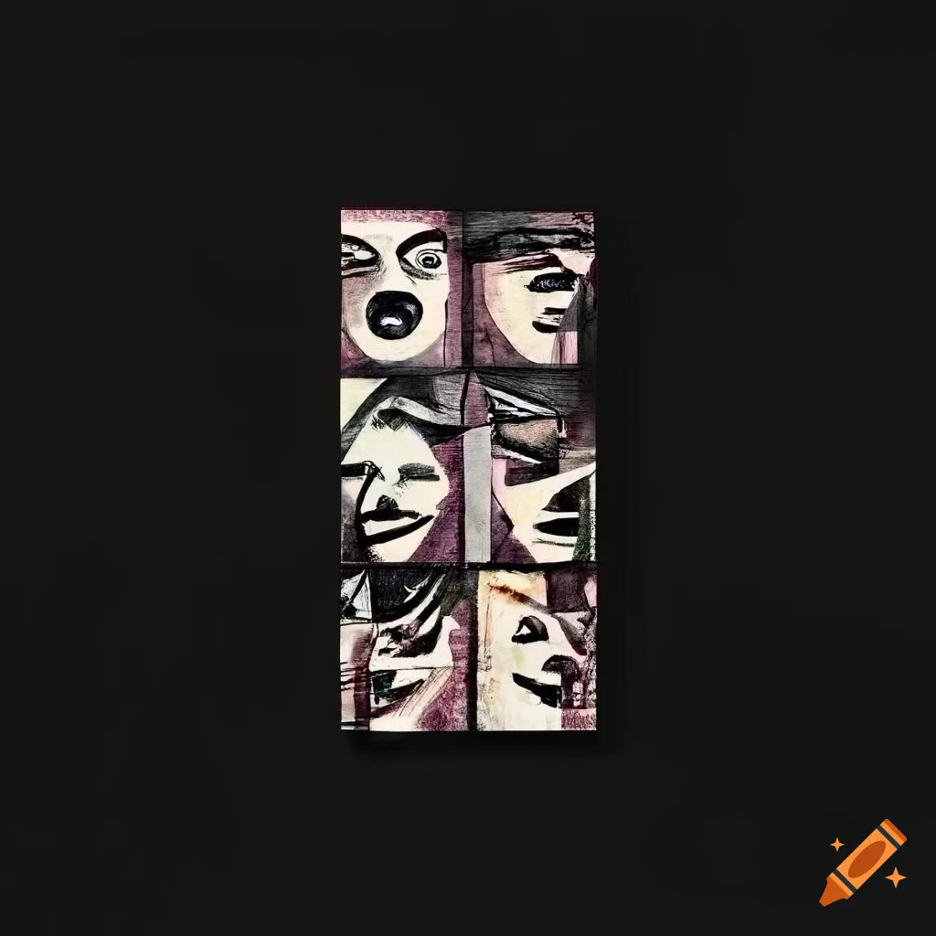 Collage of 5 singing faces in cubist abstract style