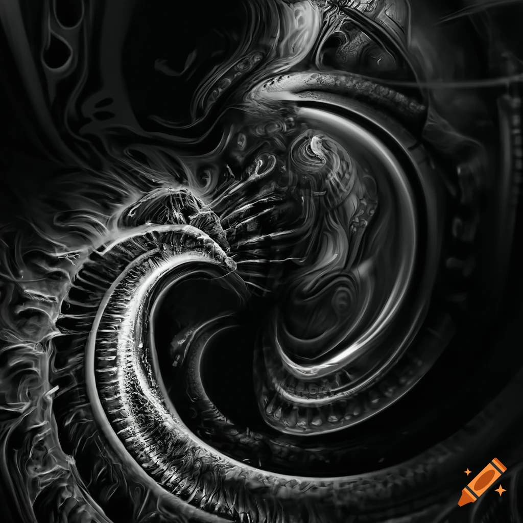Biomechanical image symbolizing love and passion in a dark art style