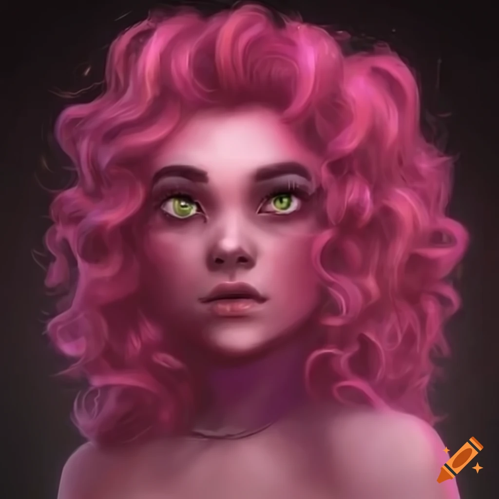 Captivating half-human, half-monster with pink hair and horns