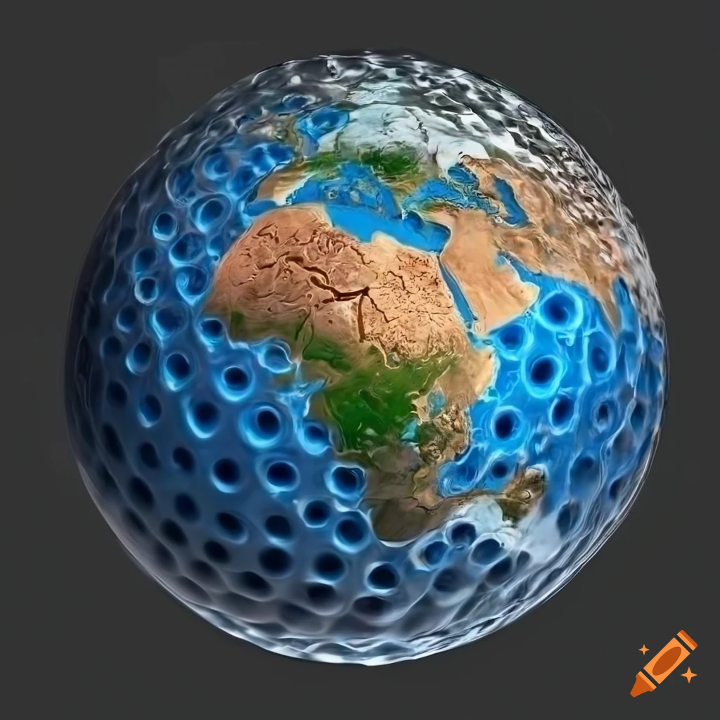3D chrome golf ball Earth view with Middle Eastern highlighted