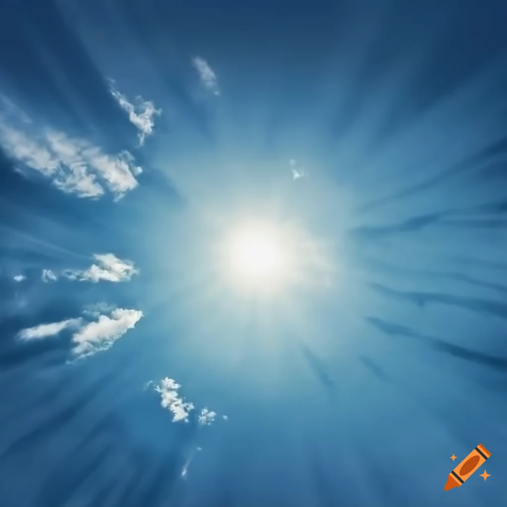 Blue sky with clouds and sunbeams shining through