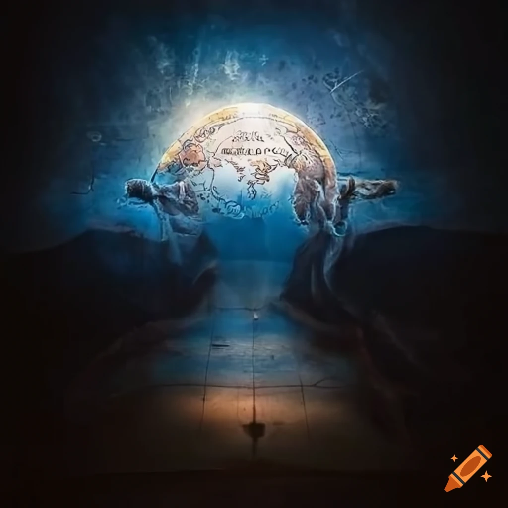 People helping each other towards heaven with the Holy Bible and world map