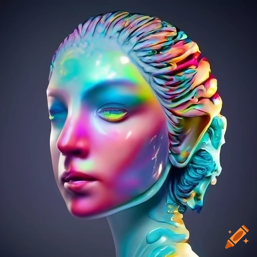 Sculpted random colored veined marble figures with opalescent details