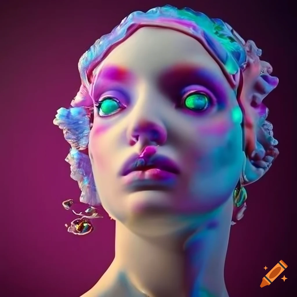Sculpted marble figures with intricate details in cinematic lighting