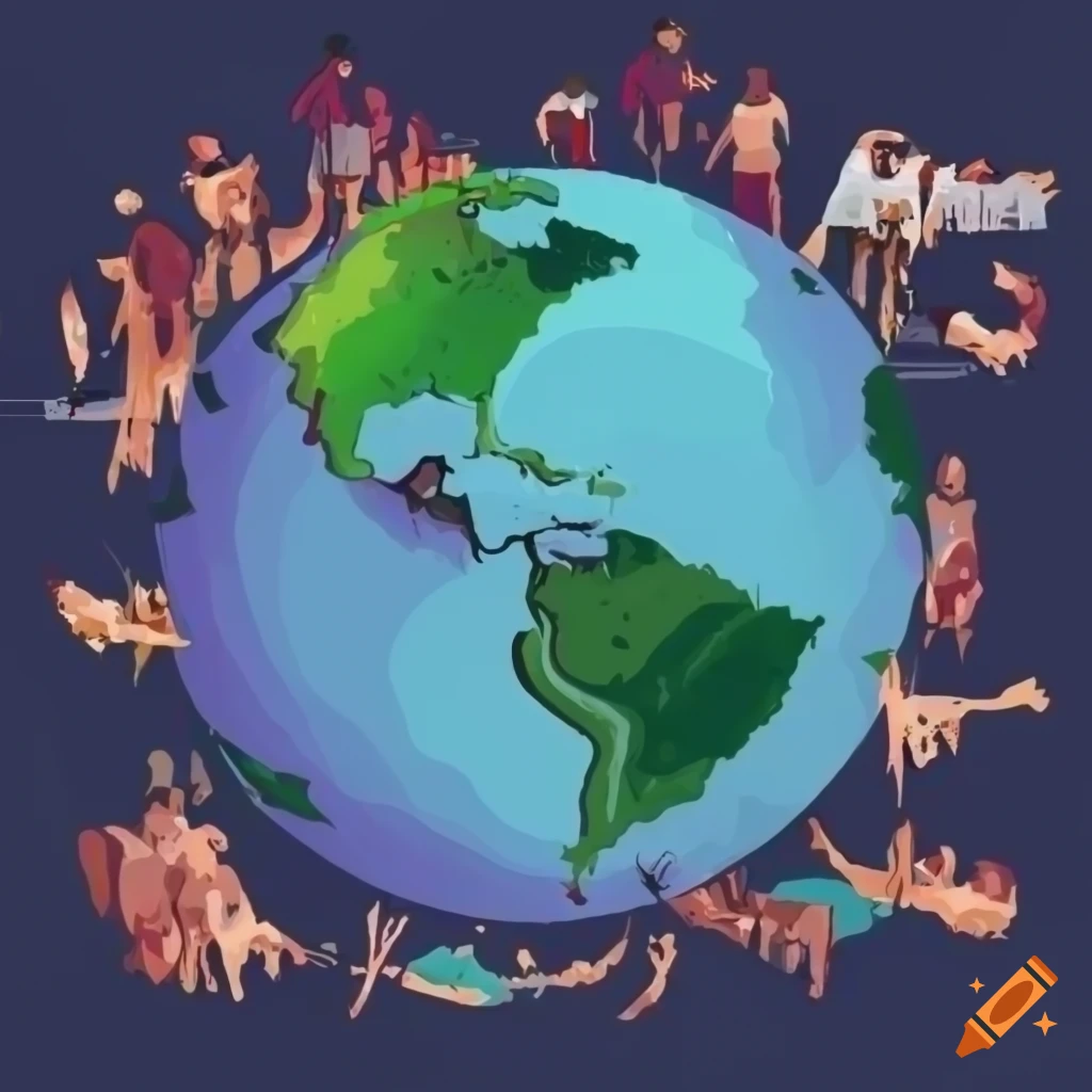 World map with people as texture in simple vector illustration