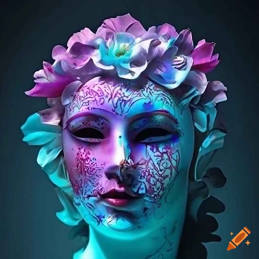 Intricately textured marble sculptures under dramatic cinematic lighting