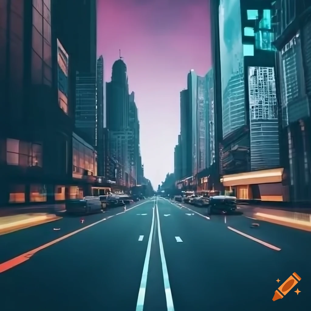 City background with highway in hyperrealism