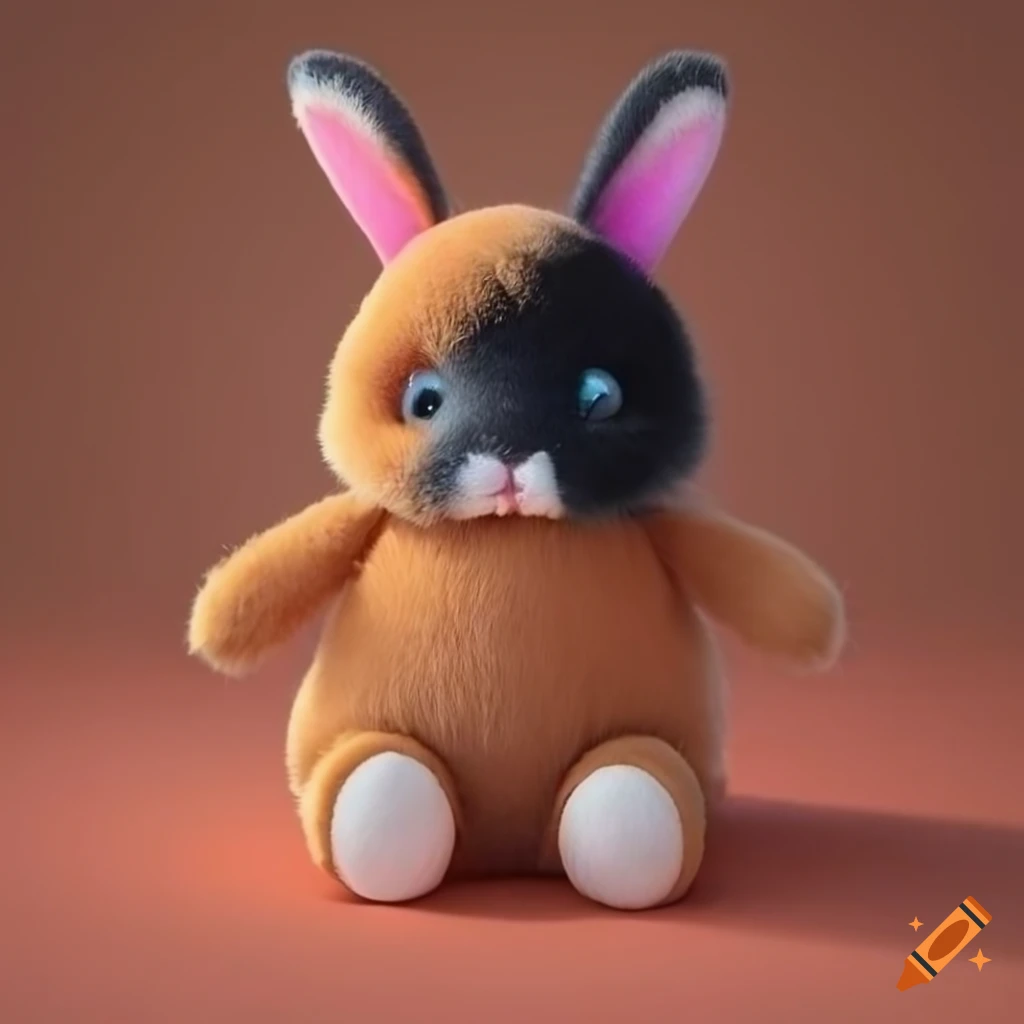 Deep orange and black short-eared fluffy toy rabbit