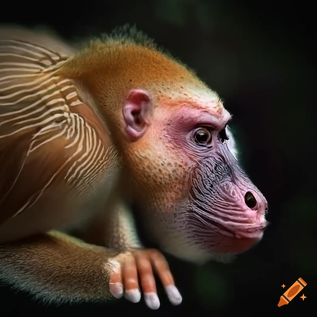 Hybrid creature of uakari monkey and lionfish in high-resolution photo