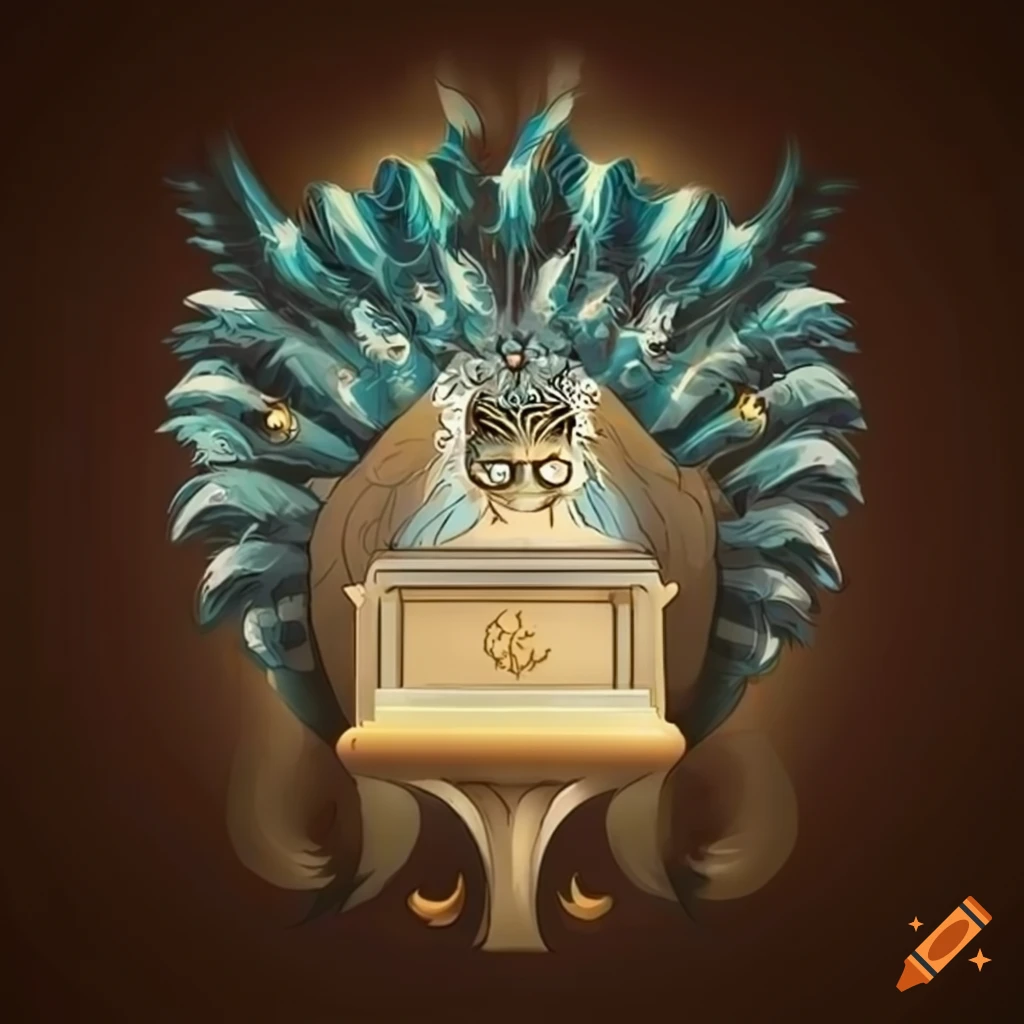 Solemn funeral home logo with feathered symbols and a cat