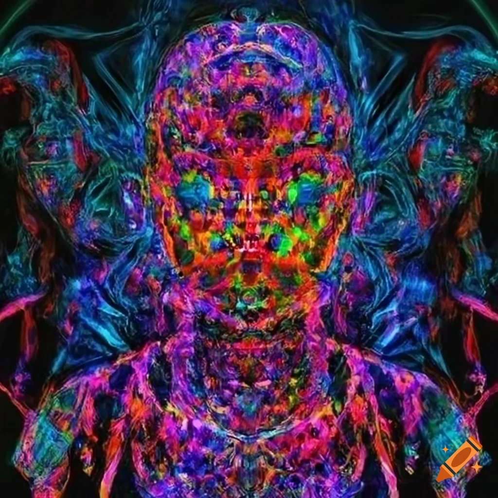 Vibrant and colorful artwork with intricate biomechanical shapes