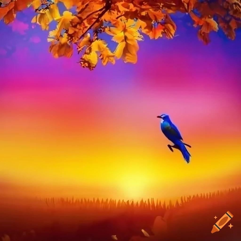 Colorful wilderness with birds, flowers, and trees