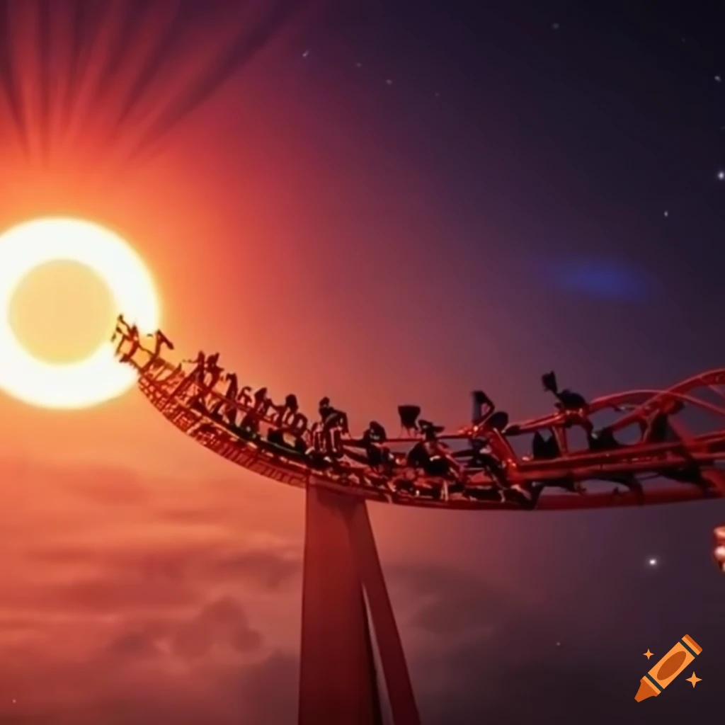 Shooting star themed rollercoaster reaching up to the sky