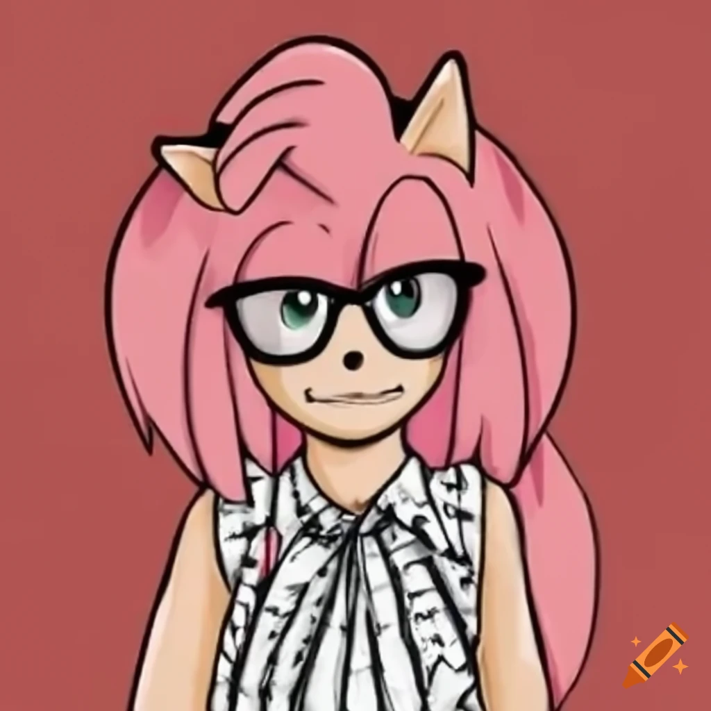 Amy Rose relaxing on a couch with glasses and a sleeveless shirt