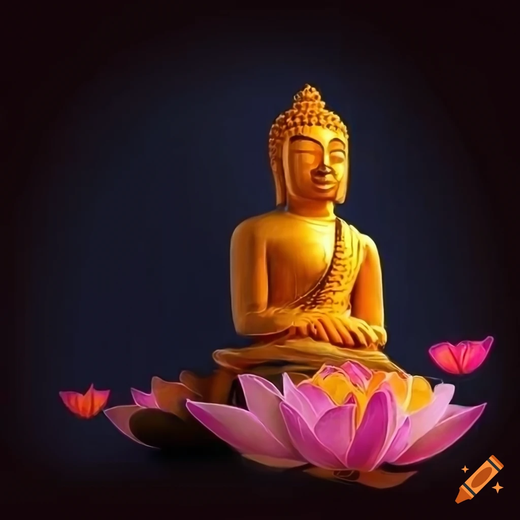Beautifully designed card for Lord Buddha's birthday with lotus flowers, lamp, and Bo leaves