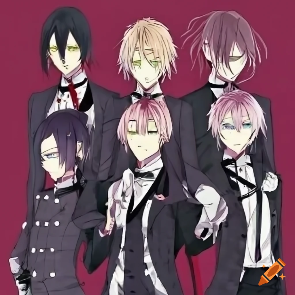 Group of boys from Black Butler, Touken Ranbu, and Diabolik Lovers anime series