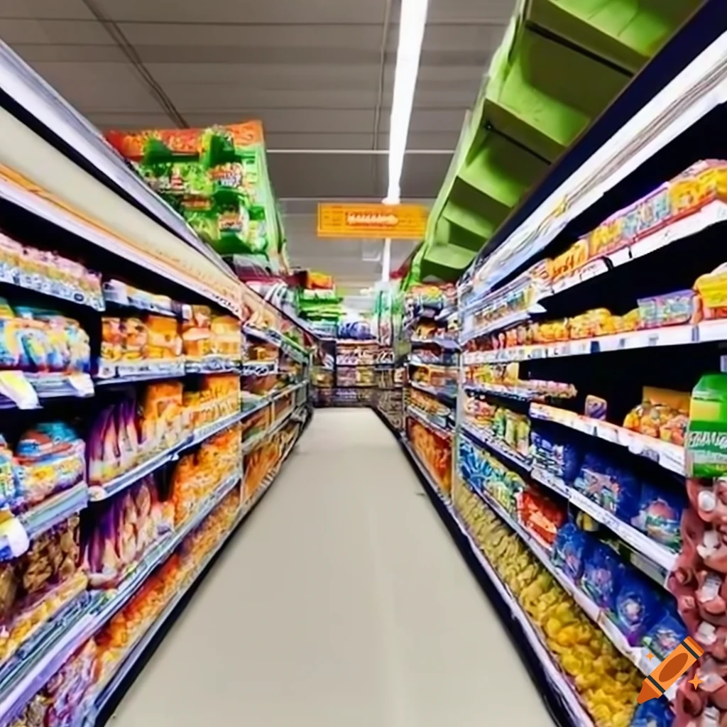 Supermarket with two parallel clean and well-organized aisles