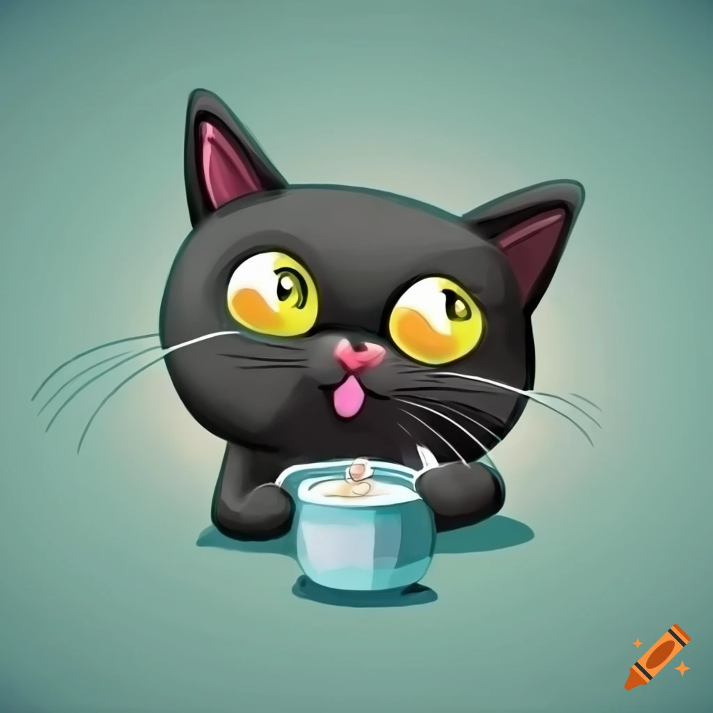 cartoon-black-cat-drinking-milk-on-craiyon