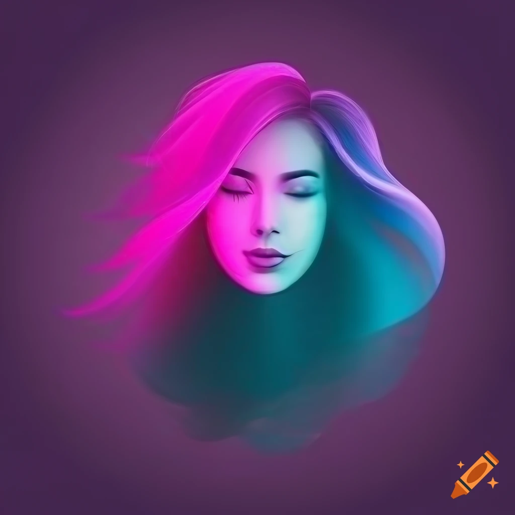 Sleeping female with long pink hair in dreamlike neon-lit setting