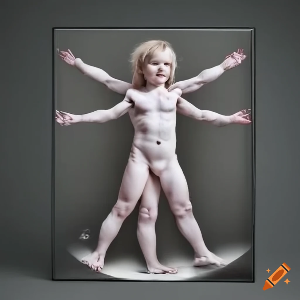 Vitruvian toddler holding a leaf