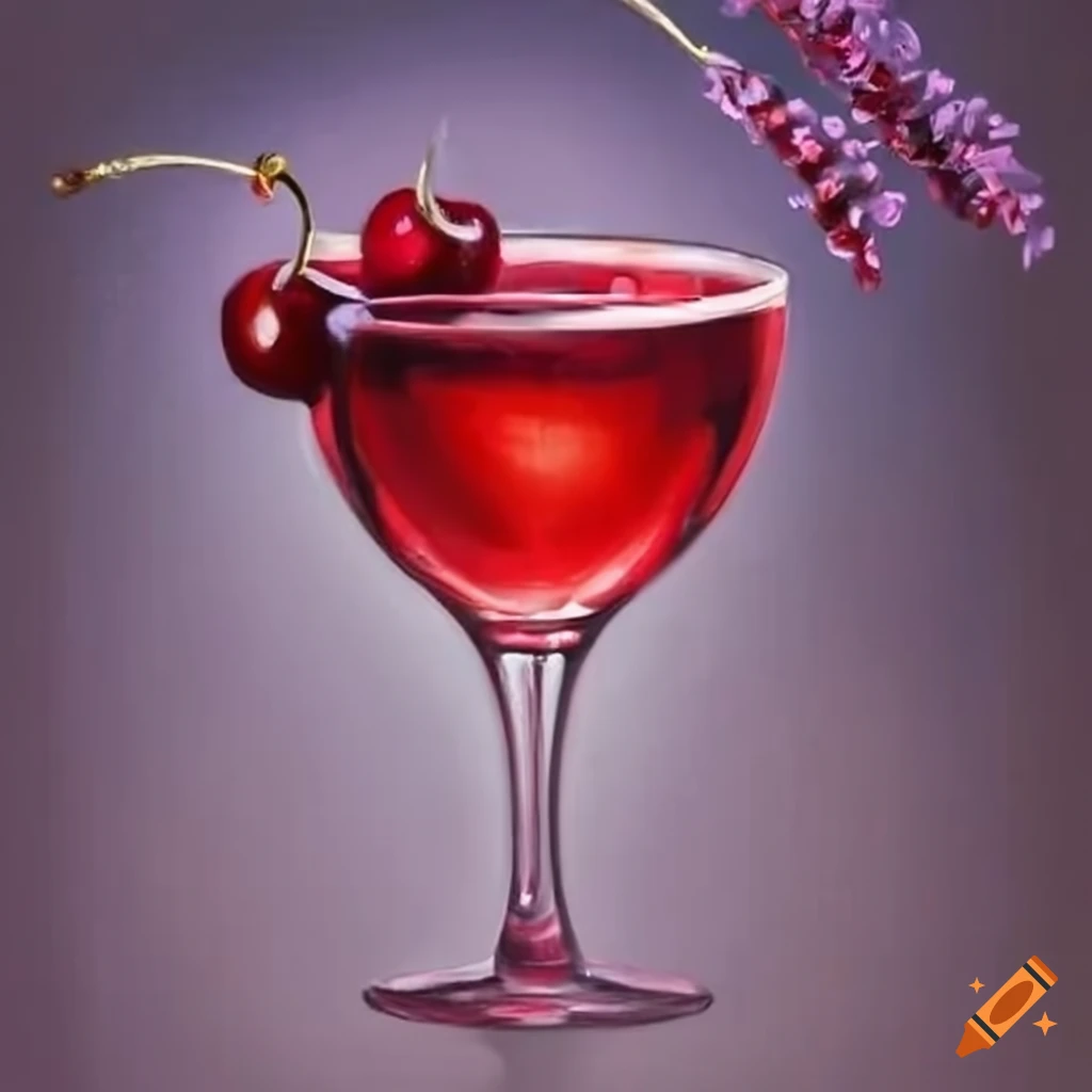 Red cocktail with lavender and cherry in a wine glass