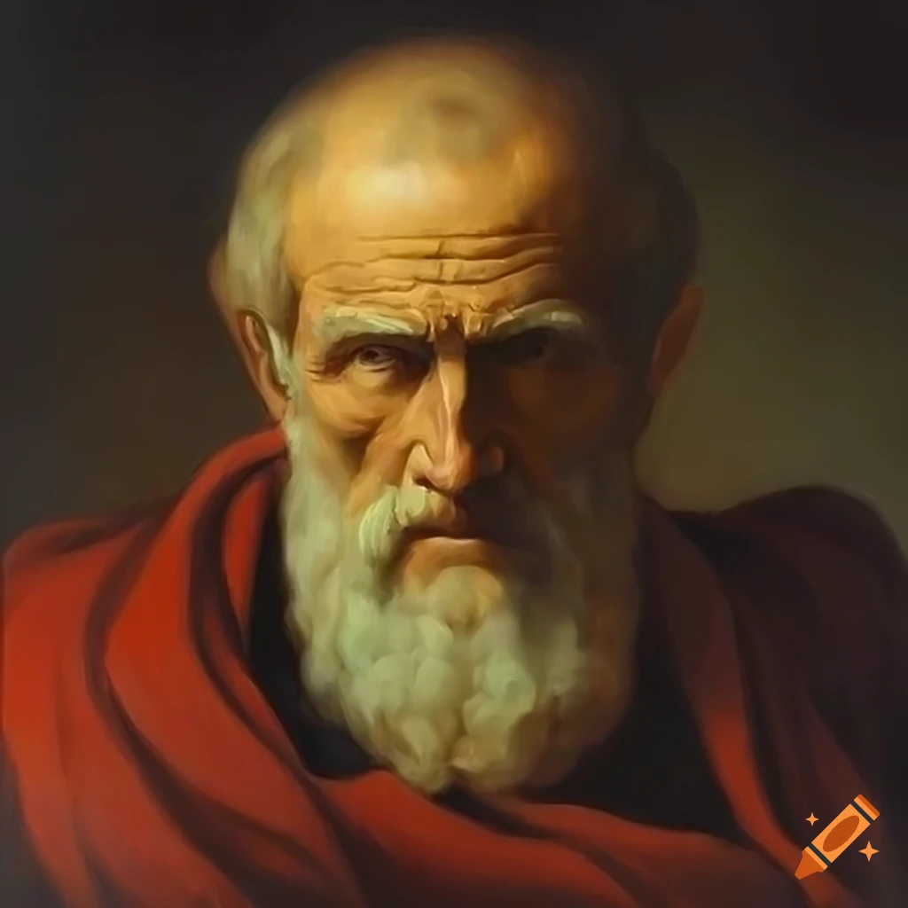 Contemplative philosopher portrayed in an ancient oil painting on Craiyon