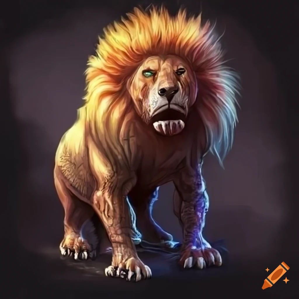 Mythological creature with lion, rhino, and hyena features